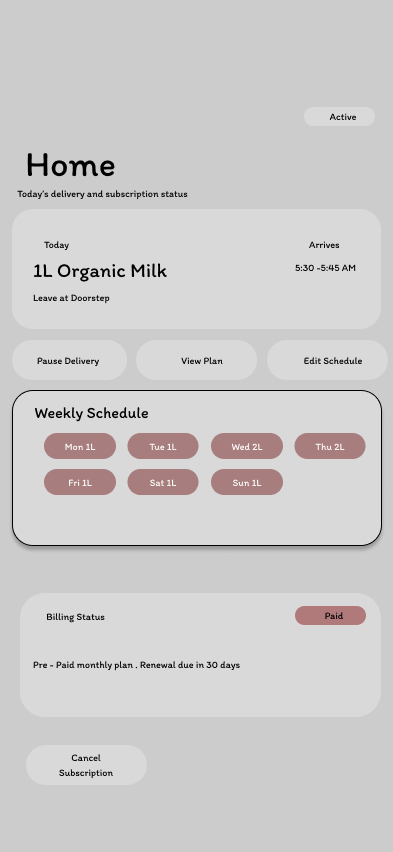 App Home Screen Wireframe